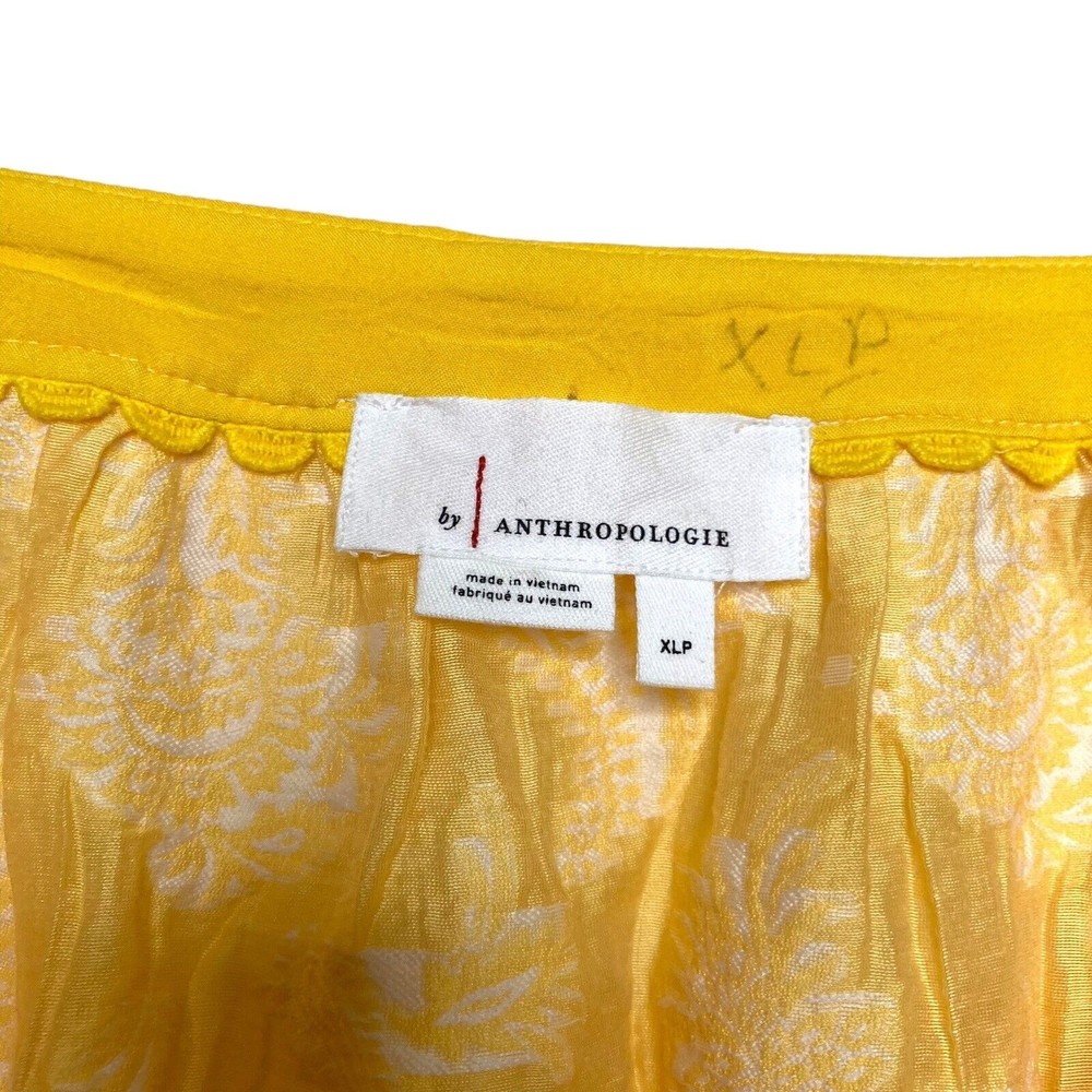 Anthropologie Yvonne Textured Yellow White Button Down Blouse Shirt Size XLP - Picture 11 of 12